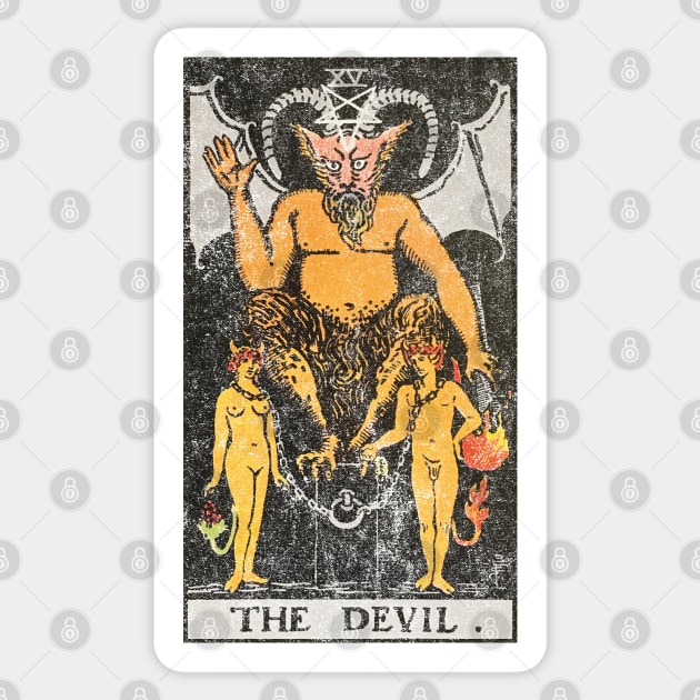 The Devil tarot card (distressed) Sticker by Nate's World of Tees